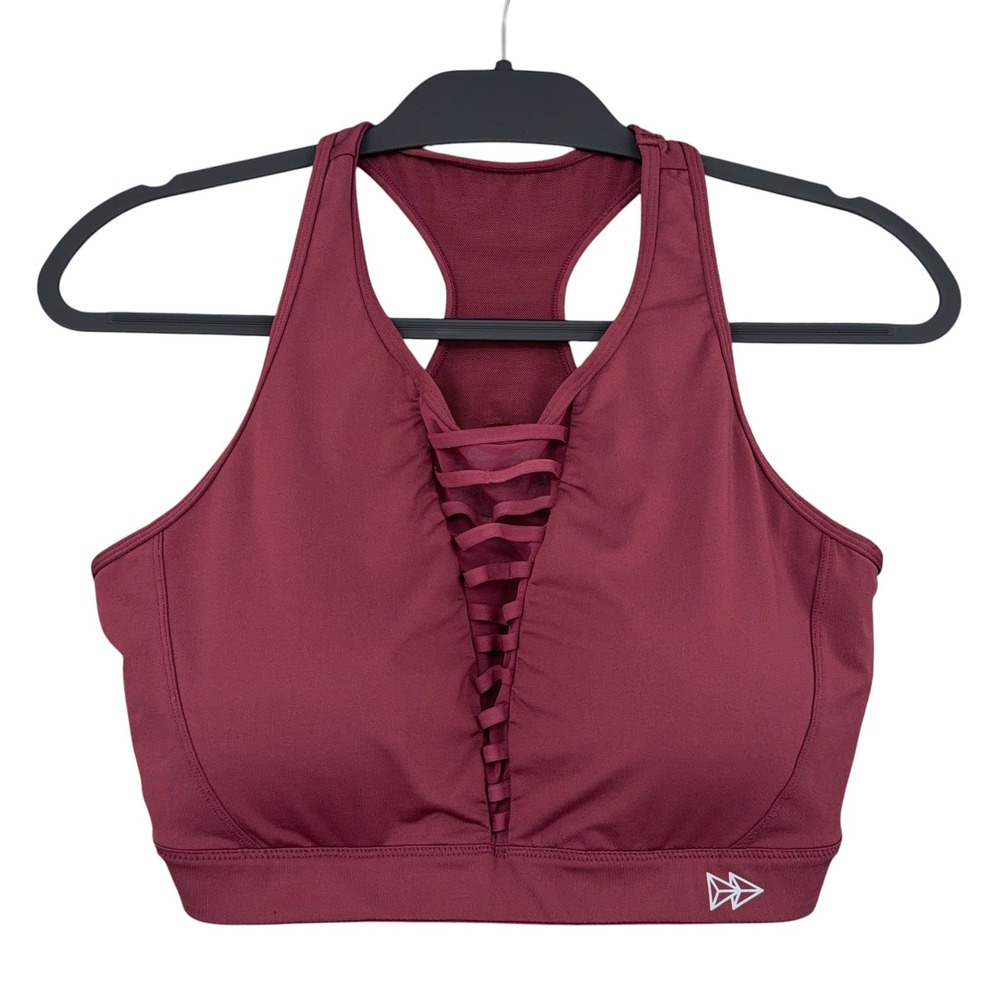 Yvette High Impact Sports Bra Women 40(D-F) Polyester Burgundy Lace Up Racerback